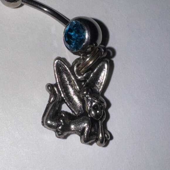 Tink Fairy with Aqua Blue gem, Fairy Design Dangle Belly Ring - Picture 14 of 15